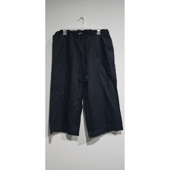 Lauren Ralph Lauren Womens Cropped Pants Sz Large Black Linen Blend Pull On - Picture 2 of 14